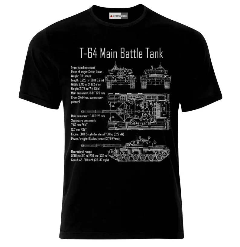 

T-64 Russian Tank Panzer Blueprint Ussr Russia Russ Land Soviet Union T-Shirt 2019 Summer Men'S Fashion Print Style Cool Shirt