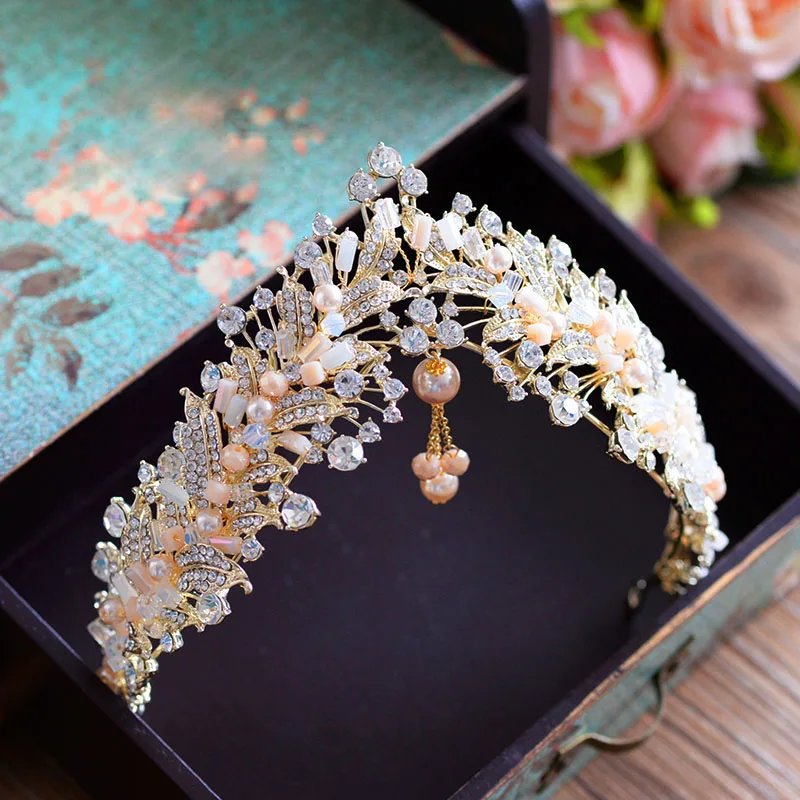 

Romantic European Baroque Wedding Tiaras Crowns Rhinestone Brides Hair Headpieces Set Wedding Headbands Accessory