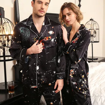 

Luxury Men Womens Lovers 100% Silk Pajamas Set Pajama Pure Silk Pyjamas Long Sleeves Sleepwear Top+Pants Set Loungewear