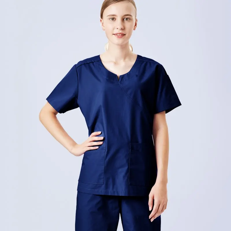 Navy Female Surgical Scrubs Nursing Uniform Outfit Medical Workwear Top