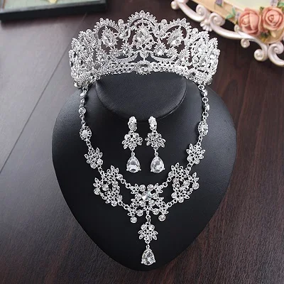 Bride Diaries New Design Crystal Pearl Bride 3pcs Set Necklace Earrings Tiara Bridal Wedding Jewelry Set Accessories (12)