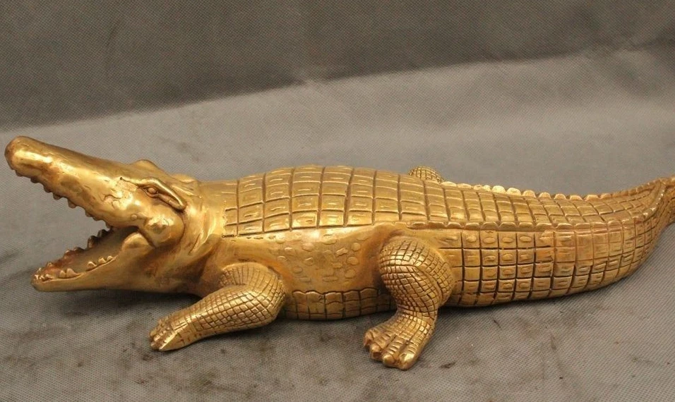 

18" China Chinese Fengshui Brass Wild Animal Alligator Crocodile Fish Statue