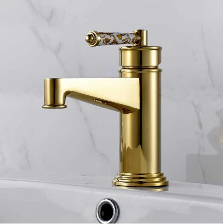 

Newly Gold Polished Basin Faucets with Ceramic Handle Bathroom Basin Sink Mixer Tap Faucet Hot and cold water Tap