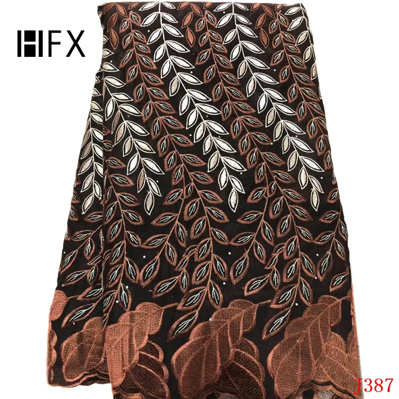 

HFX Cotton Lace Fabric Brown African 2019 High Quality Nigeria Embroidery Leaves Embroidery Swiss Voile Lace in Switzerland L387
