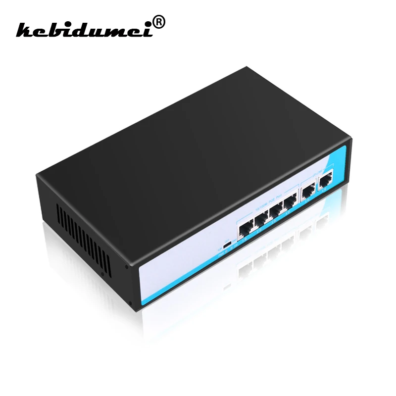 

kebidumei 6 Ports 10/100Mbps Ethernet Network Switch IEEE 802.3af Switch With 4 POE Ports and 2 Uplink Ethernet Fiber Port
