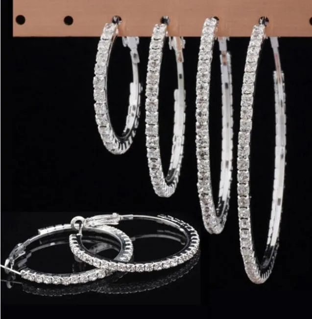 

1 pair Big Hoop Earrings White Rhinestone Circle Basketball Earrings Jewelry Package Women Elegant