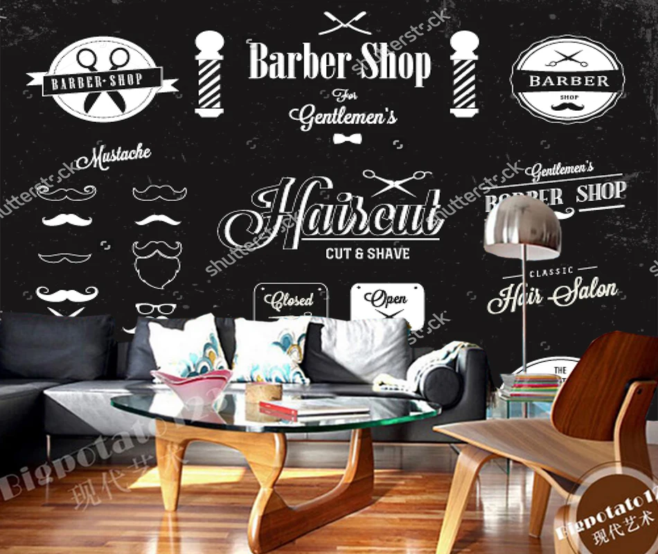 Пользовательские парикмахерские обои, парикмахерские ярлыки и значки, 3D современный для гостиной диван фон papel де parede ПВХ