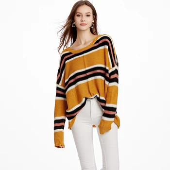 

Cute Knitted Drop Shoulder Striped Sweater for Women Kawaii Ladies Cosy Loose Knit Pullover Jumper Oversized