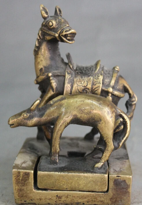 

4" Marked Chinese Dynasty Palace Brass Horse imperial Seal Stamp Signet Set S0706