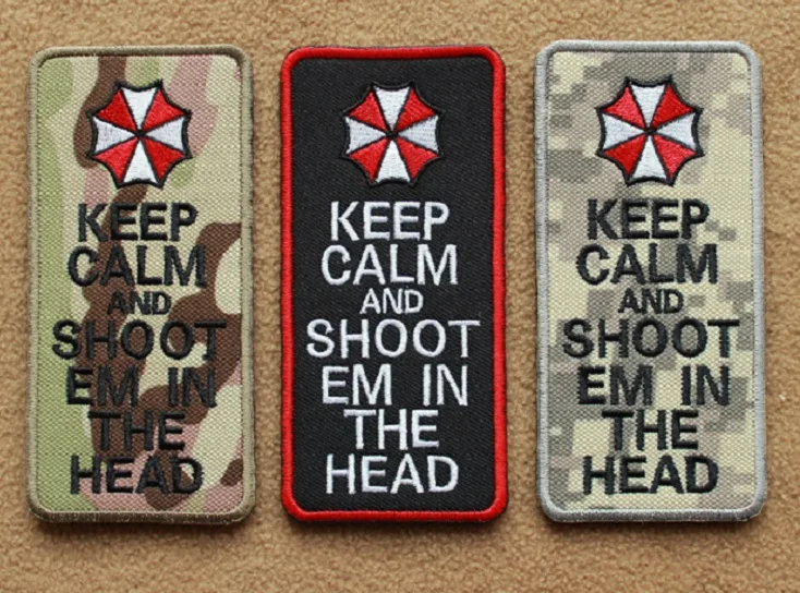 

UMBRELLA CORPORATION ZOMBIE COMBAT Morale Patch KEEP CALM AND SHOOT 'EM them IN THE HEAD badge airsoft tactical patch