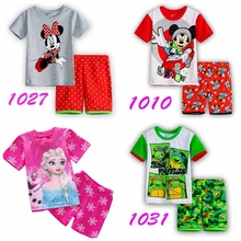 Комплекты детской одежды летние пижамы для маленьких девочек детская одежда для сна с изображением Снежной Королевы Эльзы и Анны футболки с короткими рукавами+ шорты