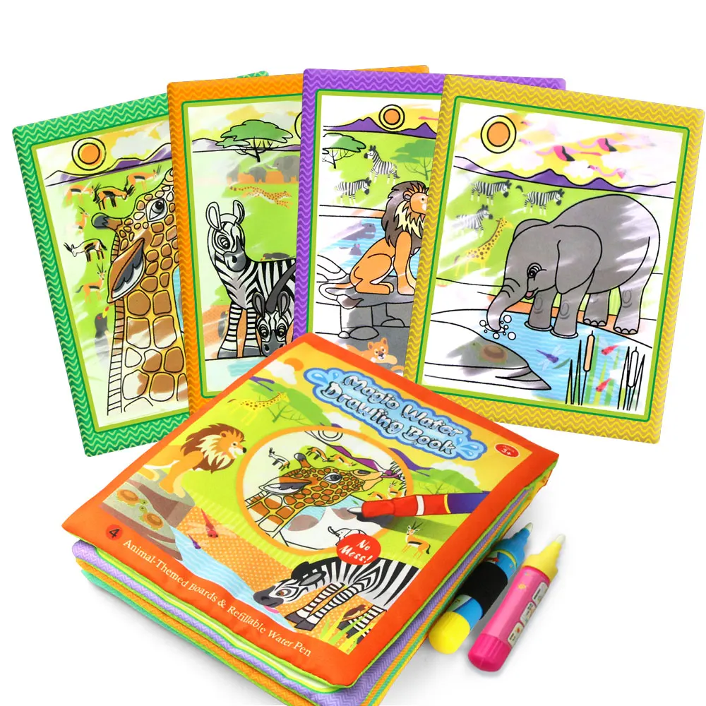 

Coolplay African Animal Theme Water Drawing Cloth Book & 2 Magic Pens Multi-color Reusable Learning Educational Toy for Kids