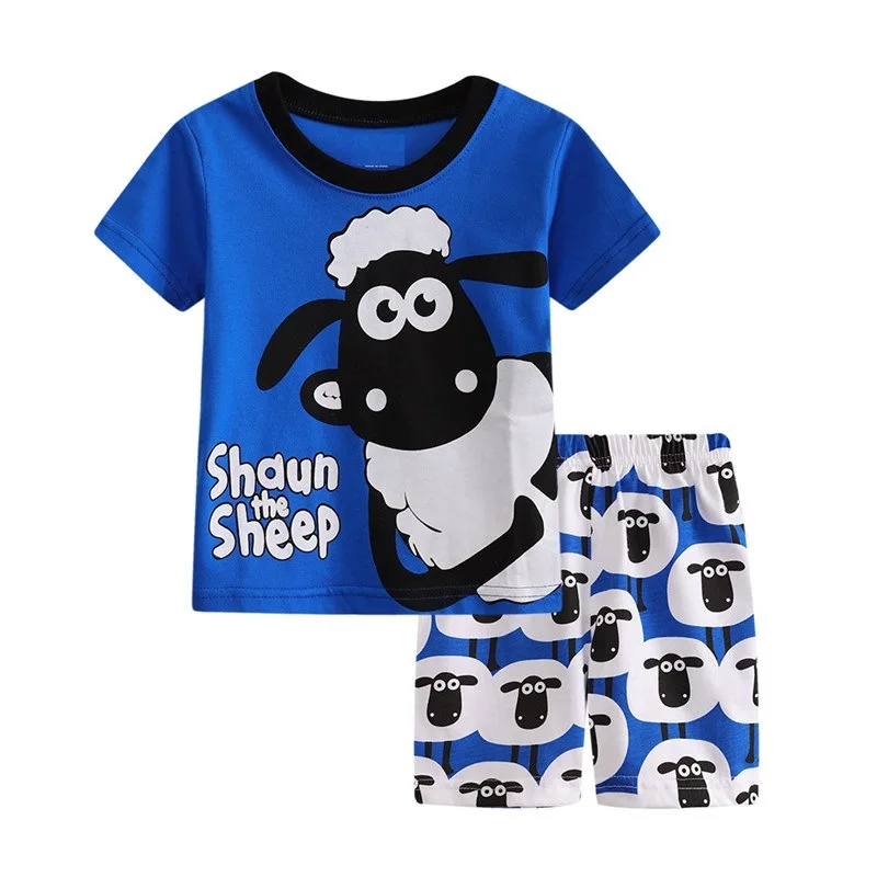 Коллекция года, домашняя одежда, пижамы милая хлопковая футболка для маленьких мальчиков с рисунком Шона и овцы, шорты детская одежда летние детские пижамные комплекты - Цвет: Бежевый