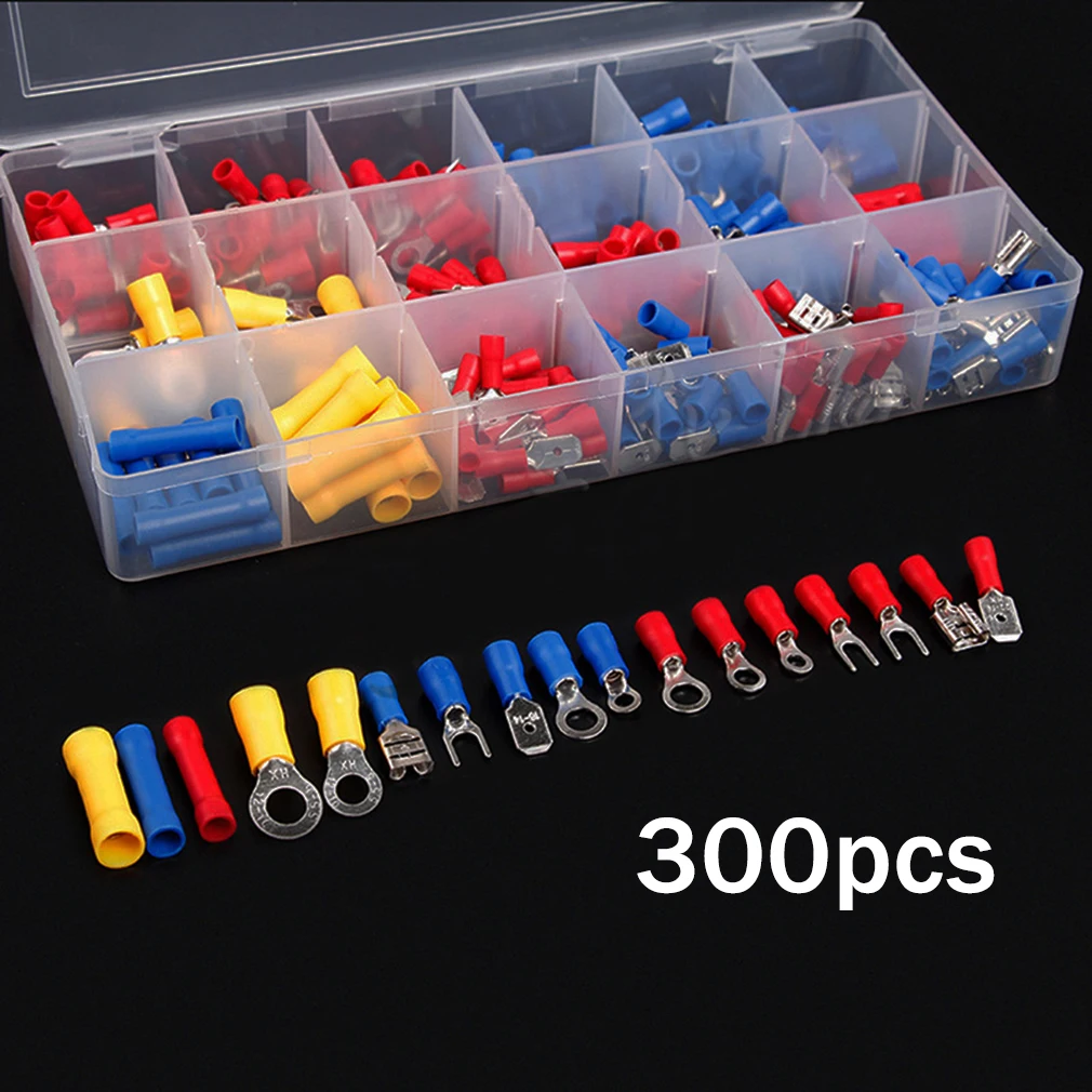 

300Pcs/Box 18 Types Insulated Electrical Wire Terminals Crimp Connectors Red Yellow Blue -- JD9 WWO66