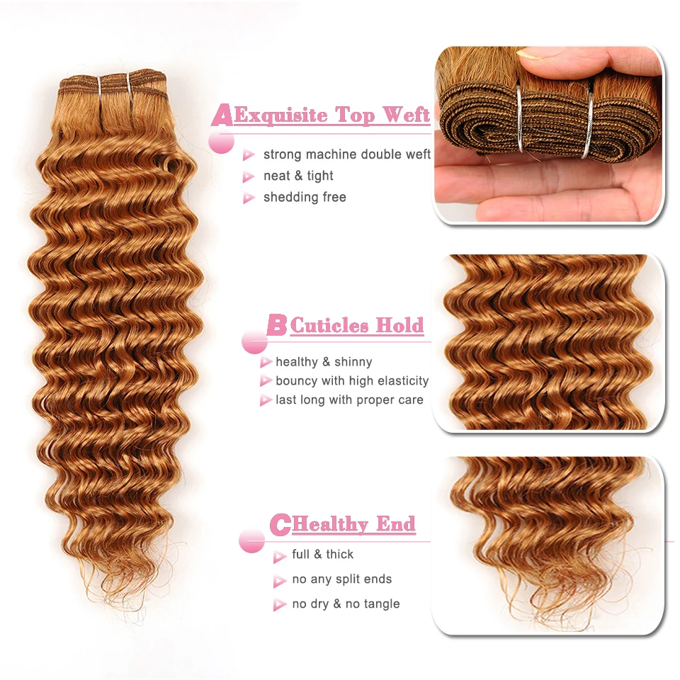 Peruvian Hair Deep Wave 3 Bundles With Closure Honey Blonde 27 Color Human Hair Bundles With Closur