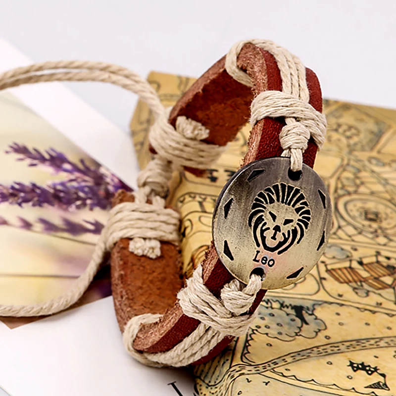 

Trendy Leather Women Bracelet Men Constellation Wrap Bracelet Charm Couple Bracelets & Bangles Male Fashion Jewelry Gift 2019