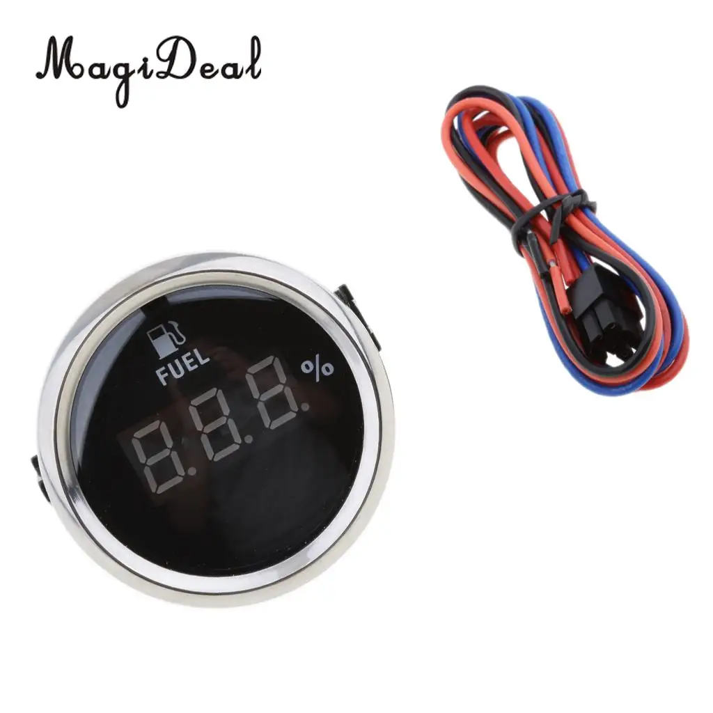 MagiDeal Marine Boat Digital Fuel Level Meter Gauge 0-190ohm 9-32V 52mm Black Chrome Water Sports Rowing Boats Dinghy Yacht