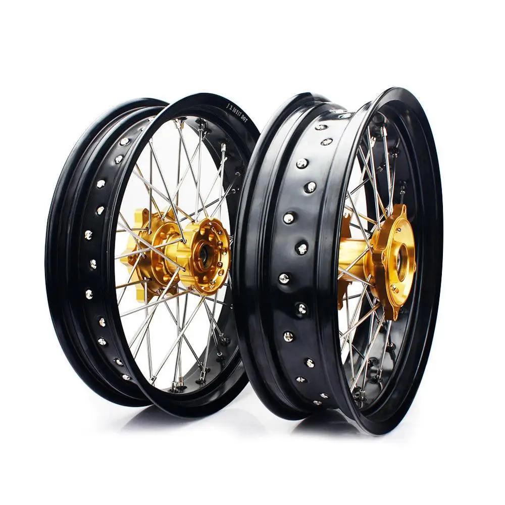 BIKINGBOY 17" Supermoto Front Rear Cush Drive Wheel Rim Hub for SUZUKI DR650SE 1996- 16 15 14 13 12 11 10 09 08 07 06 05 04 - Цвет: Gold