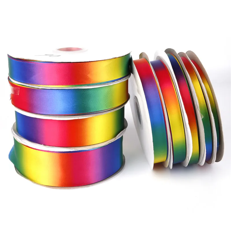 

New Arrival 5 yards Single Face Satin Ribbon Polyester Rainbow Ribbons For DIY Wedding Party Decoration Crafts Gift Packing Belt