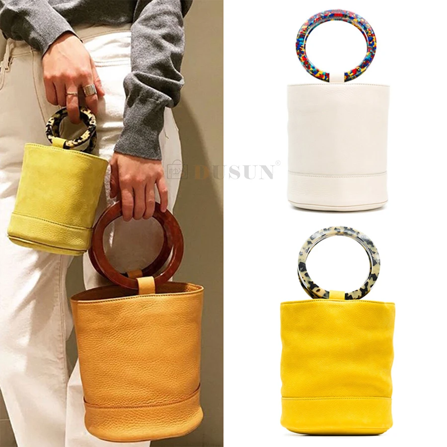

Mini Bucket Metal Ring Women Handbag Pu Leather Solid Crossbody Bags For Women Metal Handle Handbag Female Sac Small Bag Girls