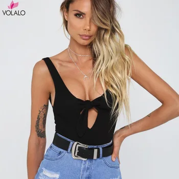 

Sexy Lace Up Bodysuit Women 2019 Summer Backless Deep V Neck Slim Playsuit Bodycon Rompers Womens Jumpsuit Overalls Tops