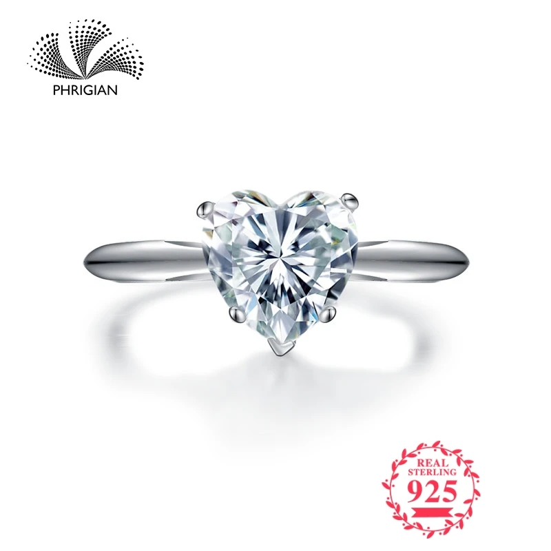 

Sona NOT FAKE Fine Engraving Ring S925 Sterling silver Diamond Solitaire ring Marry me ring 925 carat clarity Heart Cut