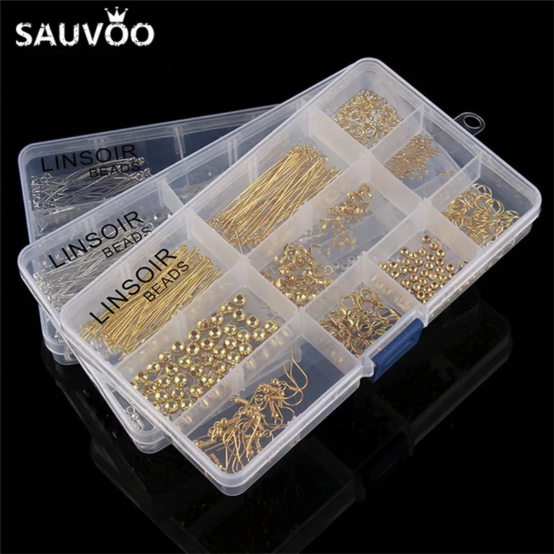 

1 Box only Jewellery Findings Accessories Kit Set Spacer Beads Caps Jump Rings Ear Hook Clasps Pins for DIY Jewelry Making F2972