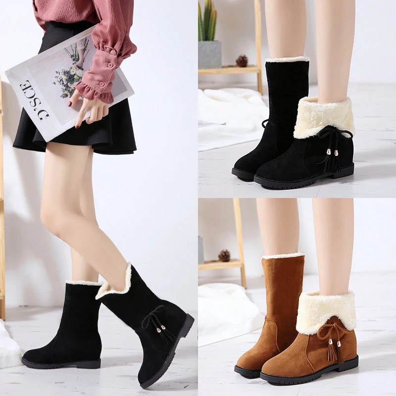

Womens Boots 2019 Winter Women Ankle Boots Warm Plush Fashion Woman Boots Low Heel Suede Leather Women Shoes Botas Mujer