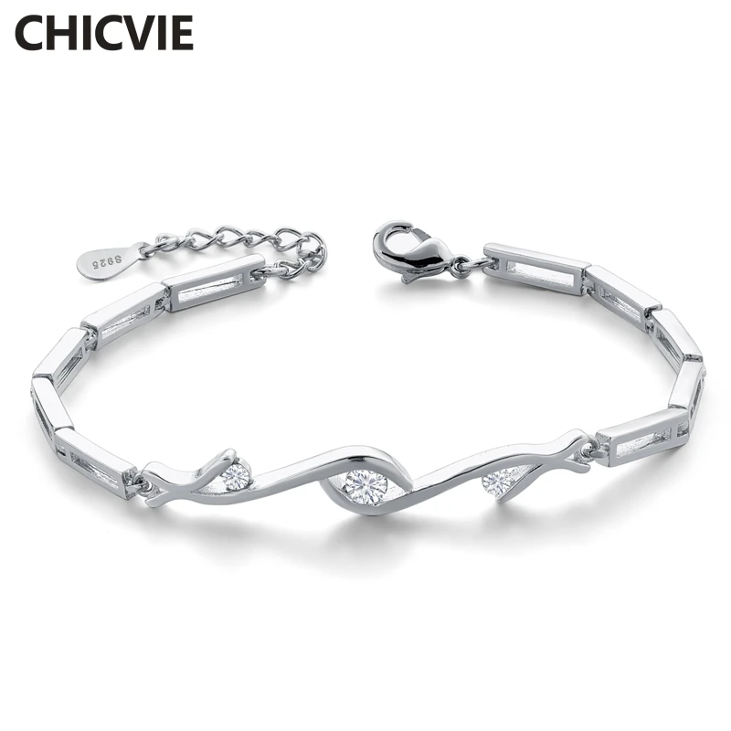 CHICVIE серебряный цвет S925 кристалл кубический цирконий браслеты для женщин