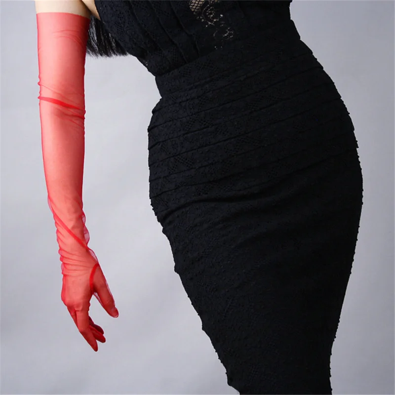 Модные женские горячие продажи красные сетчатые перчатки 70 см модные кружевные марлевые супер длинные перчатки для сенсорного экрана WS03