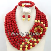 В нигерийском стиле красный Бусины Ювелирные наборы Африканский костюм свадебный коралловый Бусины комплект ювелирных изделий партии женщина Ювелирные наборы cj385