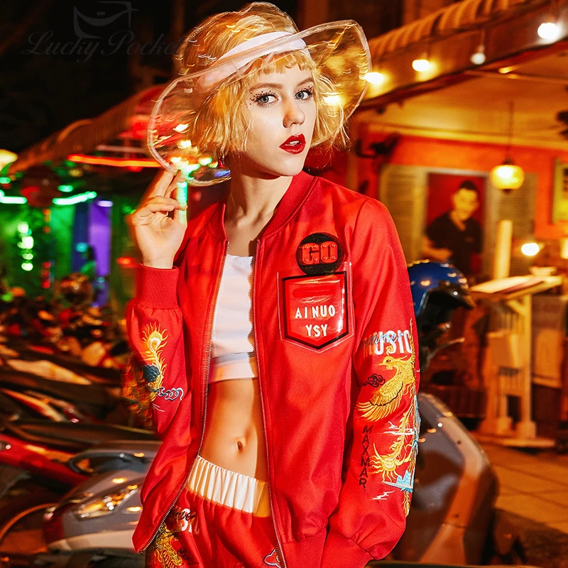 

Female Spring Autumn New O-Neck Long Sleeve Jacket Women Fashion Letter Embroidery Red Coat Plus Size Loose Slim Overcoat Z1063