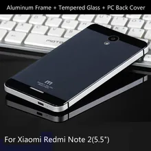 Для Xiaomi Редми Примечание 2 Телефон Случаях Роскошные Алюминиевая Рама, закаленное Стекло и ПК задняя крышка батареи для Xiaomi Редми Примечание