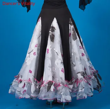 

Ballroom Dance Skirt 2018 New Fashion Print Big Swing Skirt Women Latin Waltz Tango Dance Competition Practice Costumes