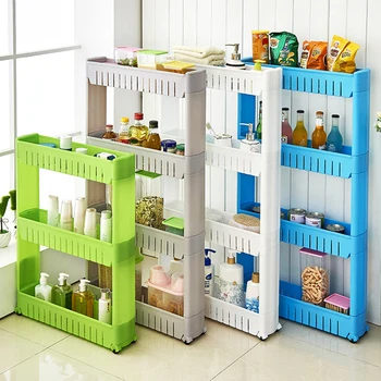 

3-Tier Gap Plastic Storage Rack Organizer Rack Storage Slim Slide Out Storage Tower Rack Shelf with Wheels for Home Kitchen