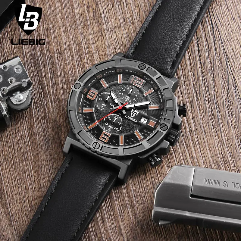 

LIEBIG 1016 Mens Fashion Quartz Watches Luxury Waterproof Leather Strap Auto Date Sport Military WristWatch Relogio Masculino