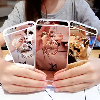 

For Samsung Galaxy S6 S7 S8 Edge Plus Note 5 8 C7 C8 C9 Pro Soft Plated Mirror Case with 360 Degree Finger Ring Stand Holder