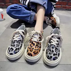 2019 г. Весенняя Новая модная простая повседневная обувь с леопардовым принтом, Женская удобная обувь на плоской подошве