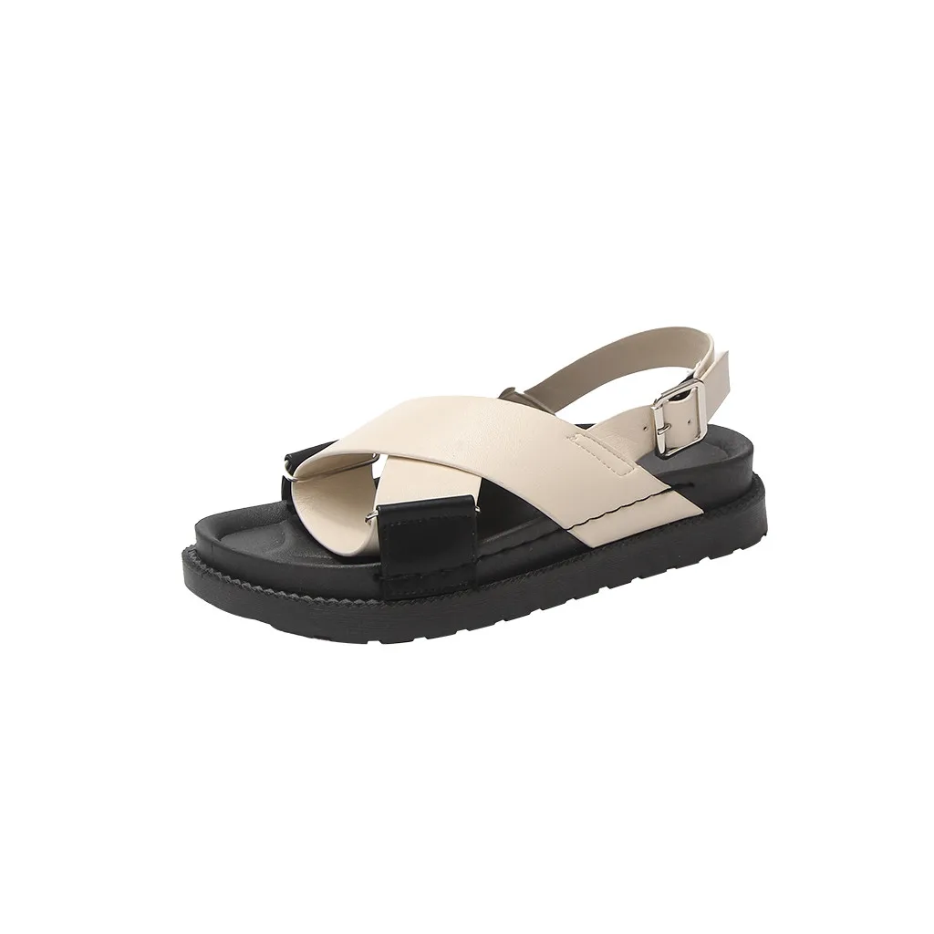 

SAGACE Sandals Woman Cross-broadband Glossy Soft Bottom Comfort Beige Wedges Casual Rubber Khaki Sandals Women Summer Shoes