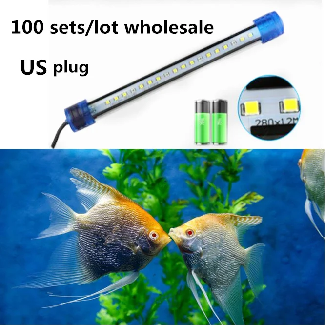 

100sets/lot US plug LED Aquarium Light Fish Tank Light Bar 20-50CM Submersible Underwater Energy saving Aquarium Lamp Waterproof