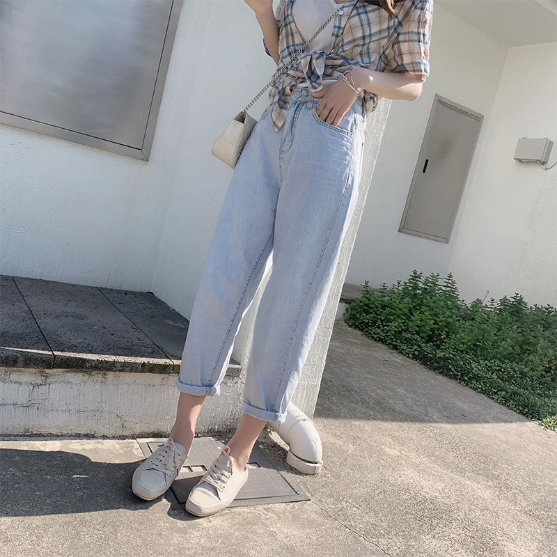

MISHOW Vintage ladies boyfriend jeans for women high waist blue casual pencil trousers korean streetwear denim pants MX19B2364