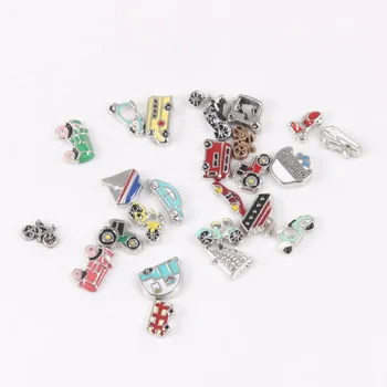 

New Fashion 50pcs/lot Random Mixed Car Bus Bike Motorcycle Tractor Sailing Boat Floating Charms for Floating Locket