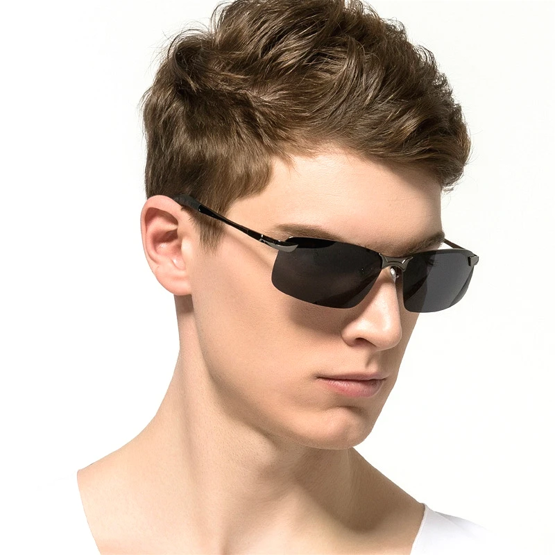 

Polarized Sunglasses Men Driving Men Sunglasses Night Vision Rimless UV400 Goggles Alloy Photochromic Sunglasses Change Color