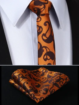 

TP812N5 Orange Brown Paisley 2.17" 100%Silk Woven Slim Skinny Narrow Men Tie Necktie Handkerchief Pocket Square Suit Set