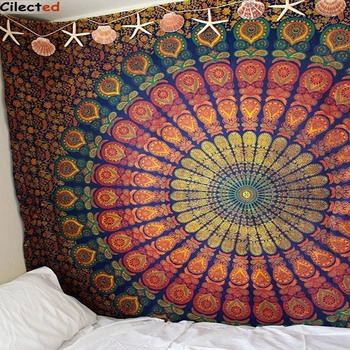 

Cilected Indian Hippie Tapestry Peacock Printed Mandala Tapestry Wall Hanging Decorative Wall Blanket Table Mat 148X200Cm