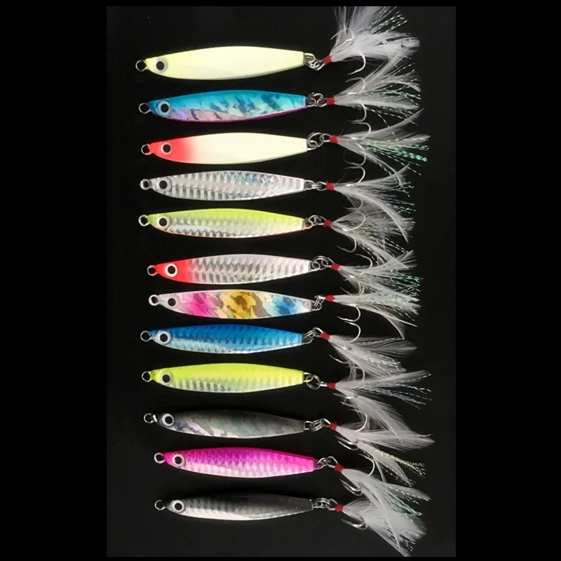 

10pcs/lot Metal Jigging Lure 7g 5cm Metal Jig Lead Hard Bait 3D Eyes Isca Artificial Bait Sea Fishing Jigs Spoon Lures 10colors