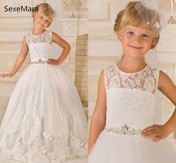 

Princess Ivory White Flower Girl Dresses Lace Satin kids Girls Birthday Party Dress Pageant Gowns Communion Dress