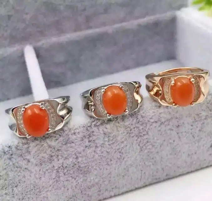 Natural south red agate Ring Natural gemstone Ring 925 sterling silver trendy Elegant big round women