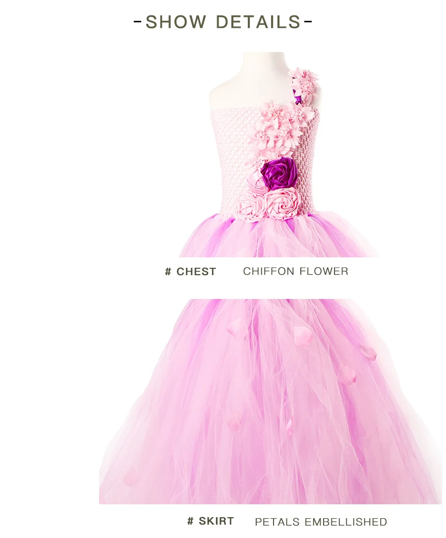 Pink and Purple Flower Girl Tutu Dress Kids Pink Petals Birthday Wedding Party Dress Boutique Handwork Girls Ball Gowns (9)