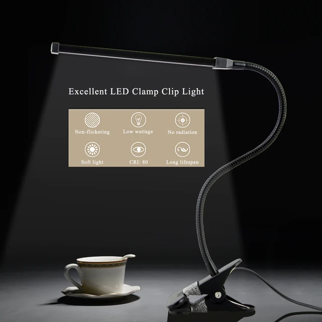 Us 16 93 36 Off Led Desk Lamp Clamp Clip Eye Protection 8w Ultra Bright Bendable Usb Flexible Reading Night Light Indoor Table Lamps In